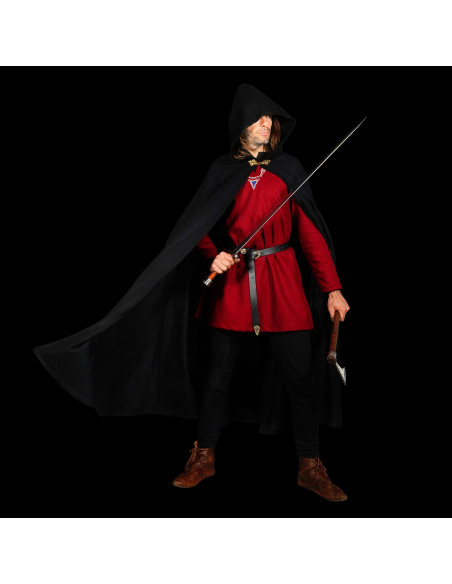 Large Wool Cape with Brass Clasp - Black