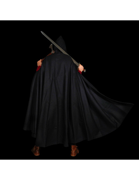 Large Wool Cape with Brass Clasp - Black