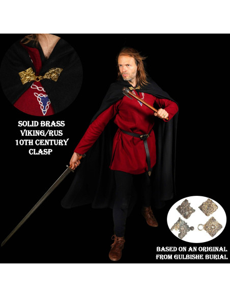 Large Wool Cape with Brass Clasp - Black