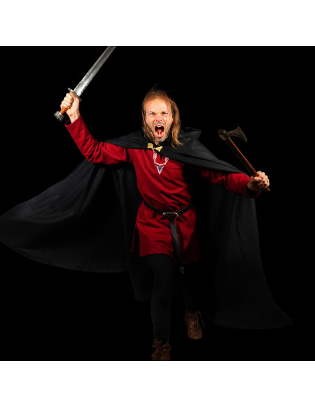 Large Wool Cape with Brass Clasp - Black