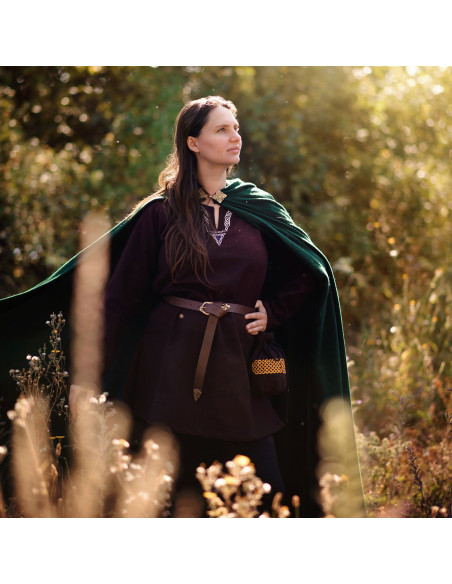 Large Wool Cape with Brass Clasp - Green