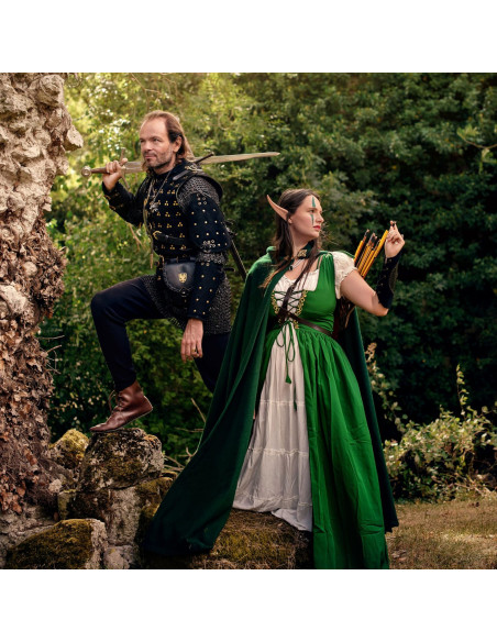 Large Wool Cape with Brass Clasp - Green