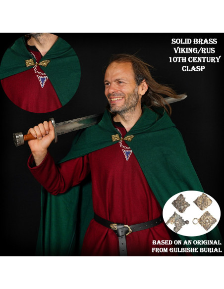 Large Wool Cape with Brass Clasp - Green