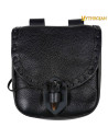 Medieval leather bag with horn closure - Black (20x17.5 cm.)