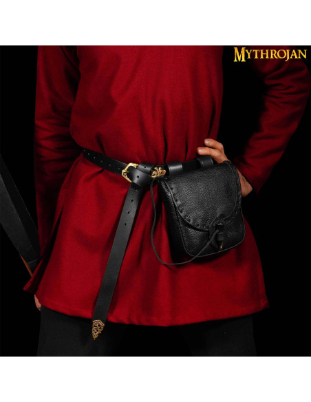 Medieval leather bag with horn...