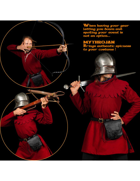 Medieval leather bag with horn...