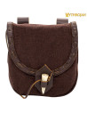 Medieval bag in canvas and leather with horn closure - Brown (20.3x17.7 cm.)