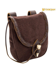 Medieval bag in canvas and leather with horn closure -... 2
