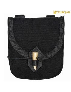 Medieval bag in canvas and leather with horn closure -...