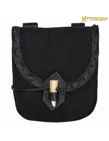 Medieval bag in canvas and leather with horn closure - Black (20.3x17.7 cm.)
