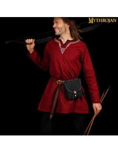 Medieval bag in canvas and leather with horn closure -... 2