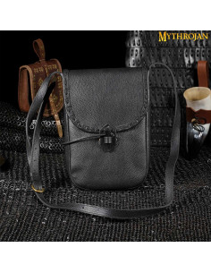 Medieval leather bag, shoulder strap type - Black (33x23... 2