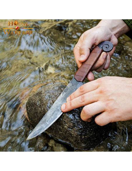 Spiral medieval knife with leather...