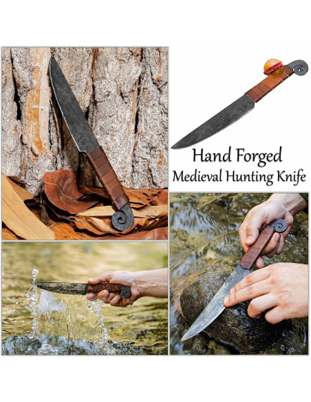 Spiral medieval knife with leather...