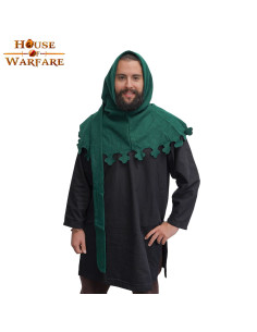 Medieval woolen hood with Liripipe tail in green...