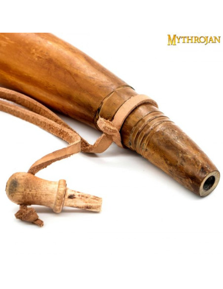 Hand-carved horn powder box and...