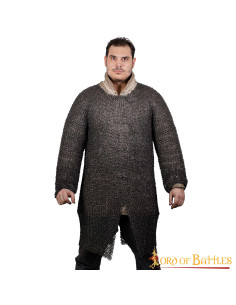 Long medieval chain mail with riveted titanium rings