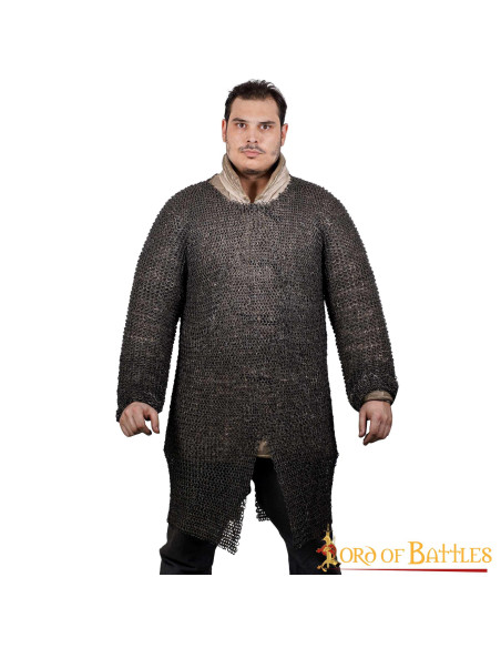 Long medieval chain mail with riveted...