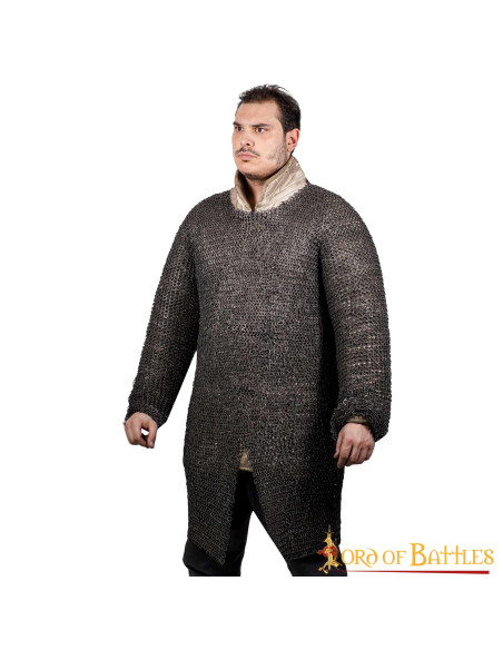 Long medieval chain mail with riveted...