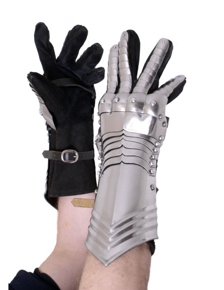 Medieval steel gauntlets, pair