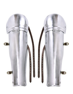 Medieval greaves with articulated knee pads in steel