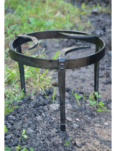 Medieval tripod, kitchen stand, forged steel, round