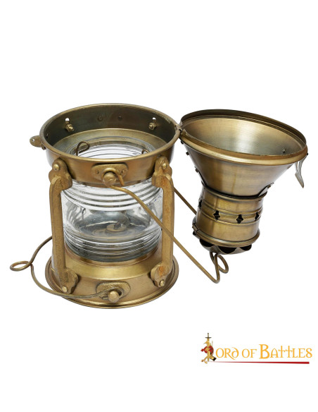 Medieval brass oil lamp (15.7x33 cm.)