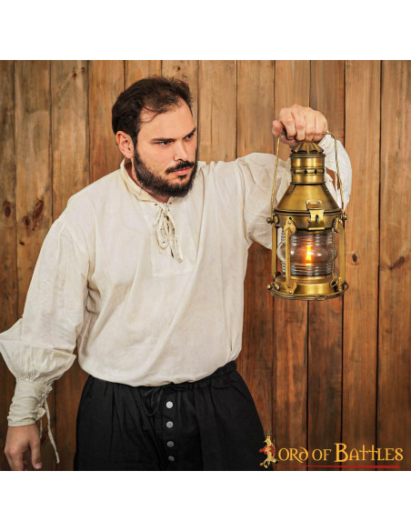 Medieval brass oil lamp (15.7x33 cm.)