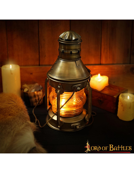 Medieval brass oil lamp (15.7x33 cm.)