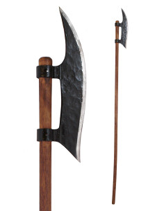 Medieval halberd with head forged by hand