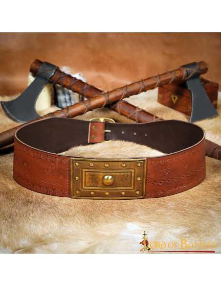 Medieval warrior belt in embossed...