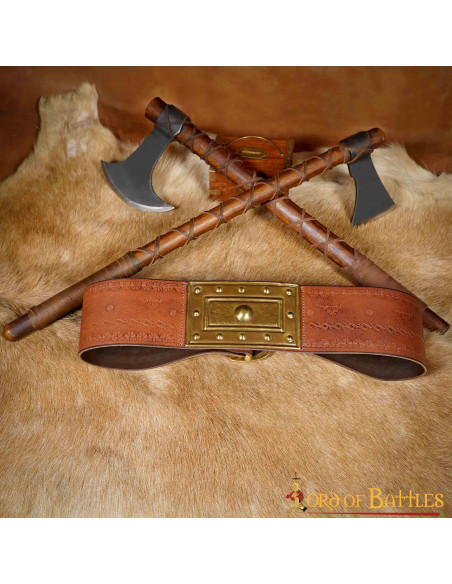 Medieval warrior belt in embossed...