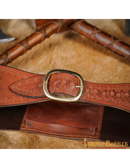Medieval warrior belt in embossed...