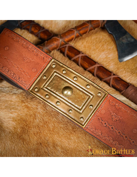 Medieval warrior belt in embossed...