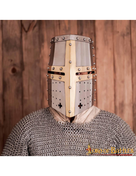 Crusader helmet with brass cross Crusader helmet with brass cross
