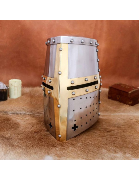 Crusader helmet with brass cross Crusader helmet with brass cross