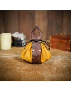 Celtic leather beg bag - brown and yellow