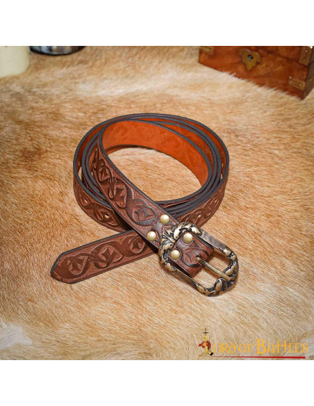 Renaissance belt in embossed brown...