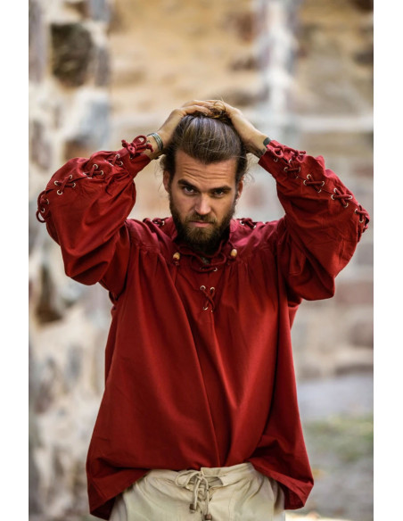 Medieval shirt Adrian with laces, red... Medieval shirt Adrian with laces, red...