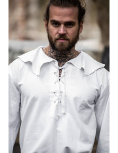 Medieval shirt with Athos model collar, white color