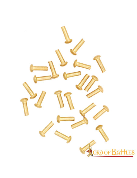 Set of 25 mushroom head brass rivets,...