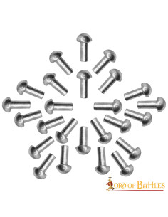 Set of 25 silver rivets with mushroom head, 1.3 cm.