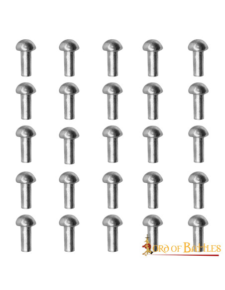 Set of 25 silver rivets with mushroom...
