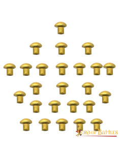 Set of 25 brass rivets with mushroom head, 0.5 cm.