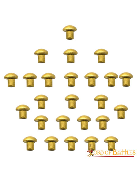 Set of 25 brass rivets with mushroom...