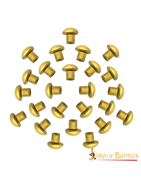 Set of 25 brass rivets with mushroom...