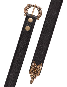 Celtic knots belt in black leather, 170 cm.