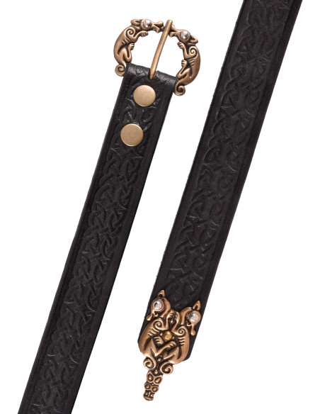 Celtic knots belt in black leather,...