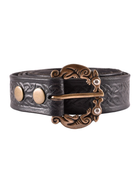 Celtic knots belt in black leather,...