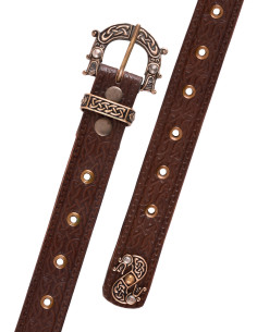 Celtic knots and snake belt in brown leather, 170 cm.